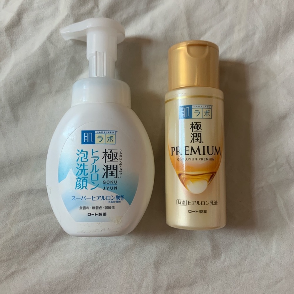Hadalabo hydrating face wash and premium hydrating milk